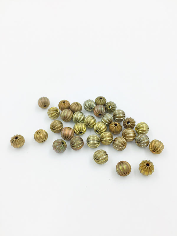 50 x Raw Brass Corrugated Ball Spacer Beads, 6mm (C0720)