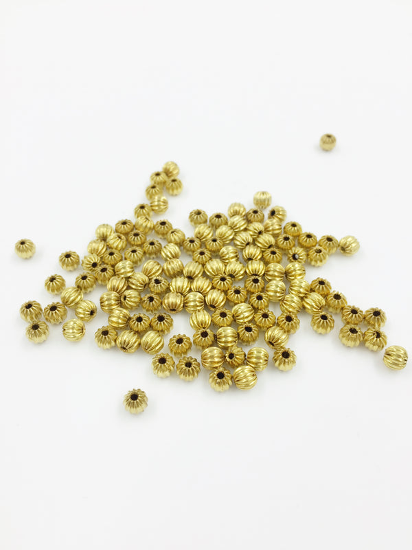 50 x Raw Brass Corrugated Ball Spacer Beads, 4mm (C0722)