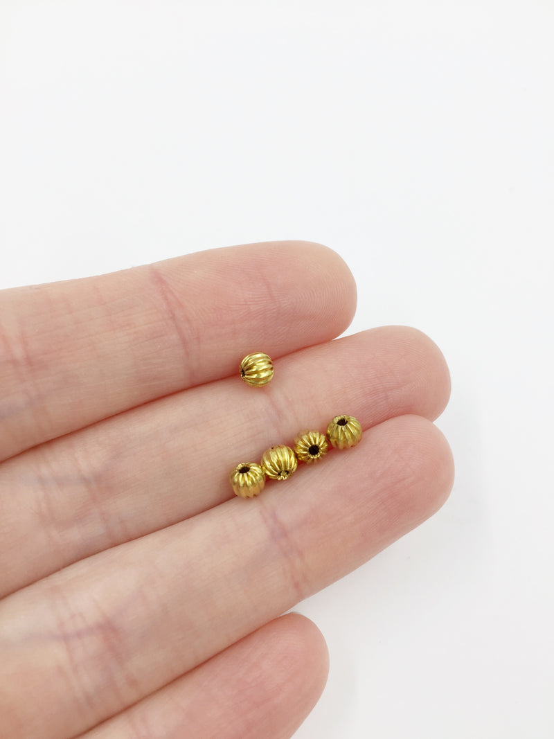 50 x Raw Brass Corrugated Ball Spacer Beads, 4mm (C0722)