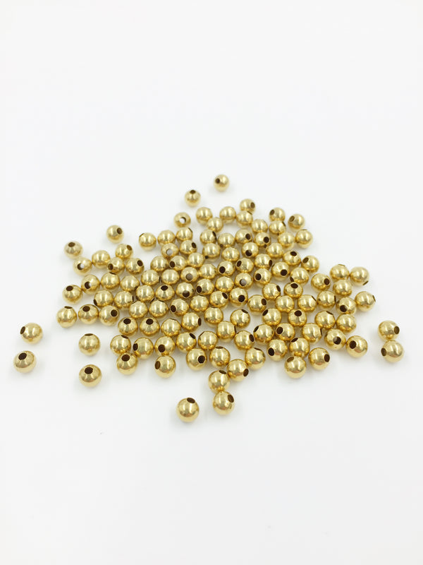 100 x Seamless Polished Raw Brass Ball Spacer Beads, 4mm (C0633)