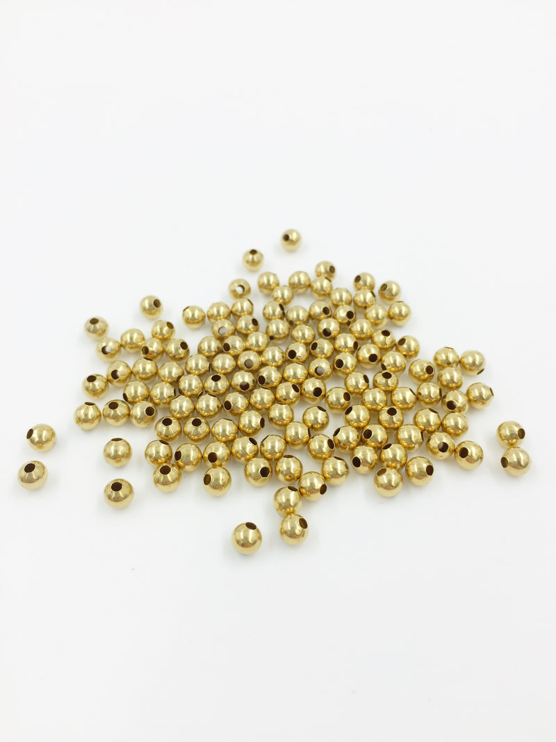 100 x Seamless Polished Raw Brass Ball Spacer Beads, 4mm (C0633)