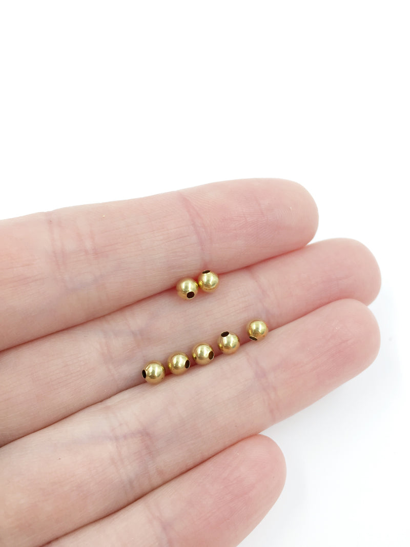 100 x Seamless Polished Raw Brass Ball Spacer Beads, 4mm (C0633)