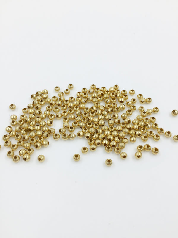 100 x Seamless Polished Raw Brass Ball Spacer Beads, 3mm (C0712)