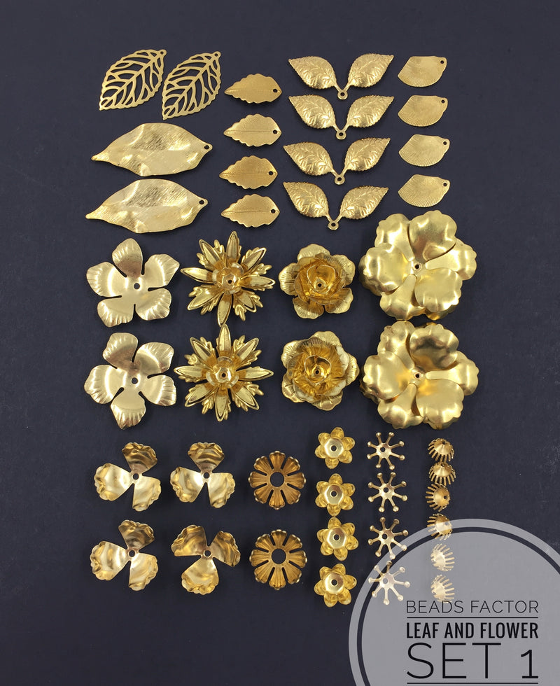 Raw Brass Leaf and Flower Set for Headpiece Making