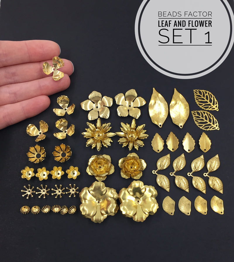 Raw Brass Leaf and Flower Set for Headpiece Making