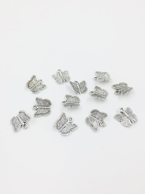 10 x Antique Silver Butterfly Charms, 12x12.5mm