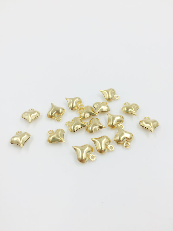 10 x Gold Plated Stainless Steel Puffy Heart Charms, 11x9mm (1349)