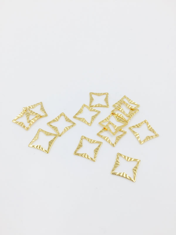 10 x Gold Plated Stainless Steel Textured Cut-out Rhombus Jewellery Connectors, 10x13.5mm (1351)