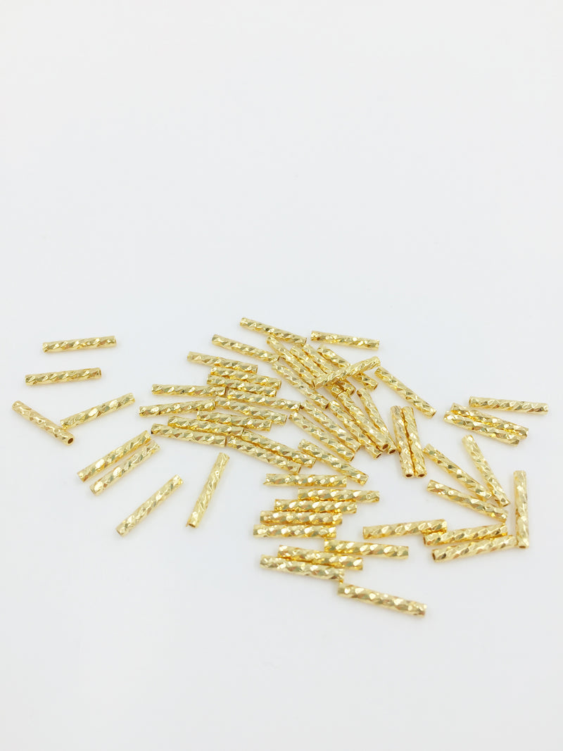 20 x 18K Gold Plated Brass Laser Cut Tube Spacer Beads, 10x2mm or 10x1.5mm