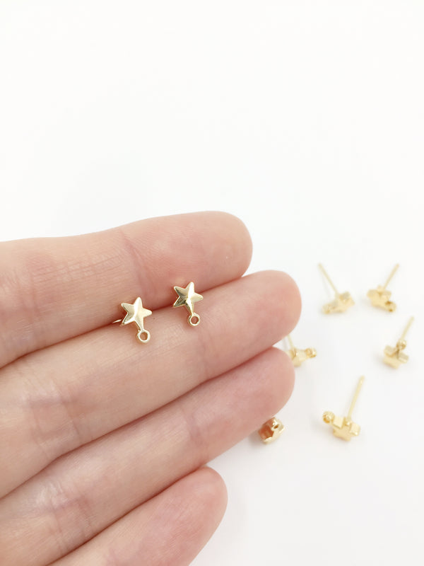 2 pairs x 18K Gold Plated Star Shaped Earring Studs with Loops