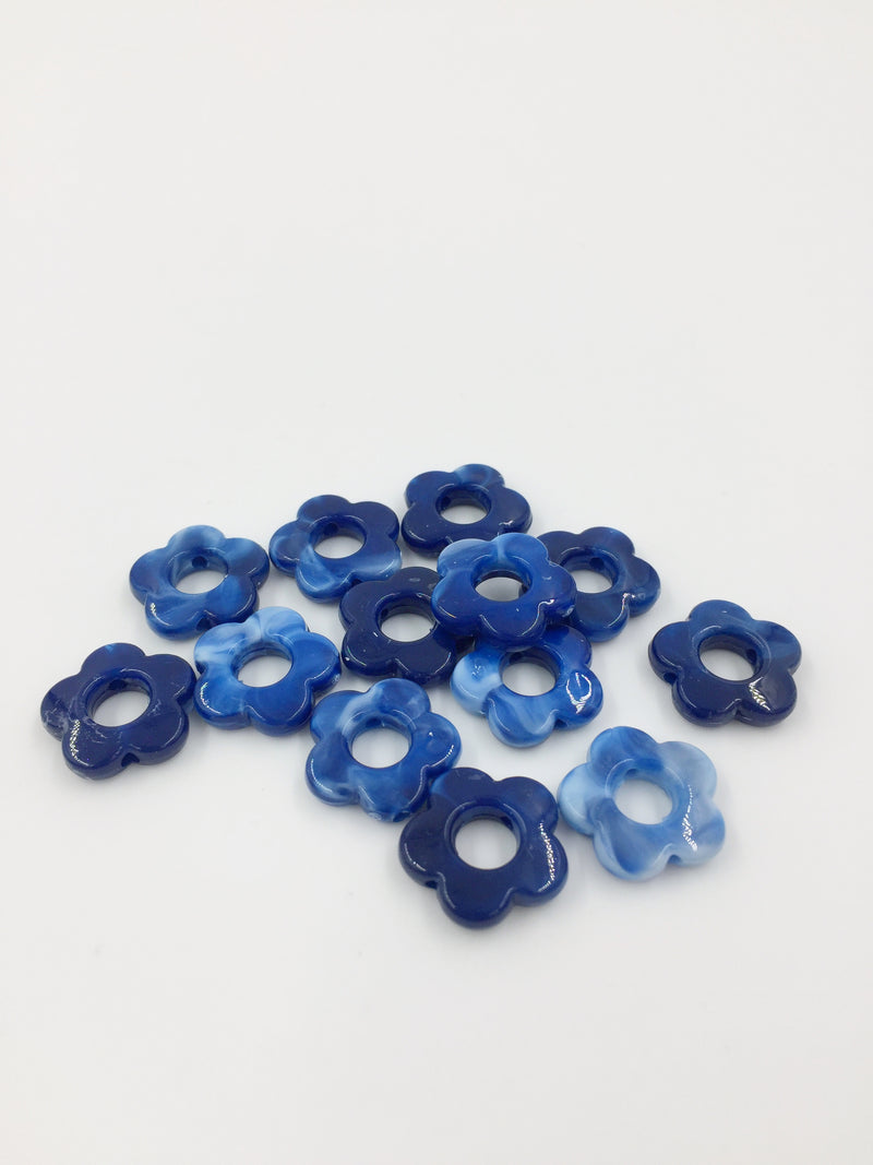 10 x Blue Marble Effect Resin Flower Beads, 15mm (2921)