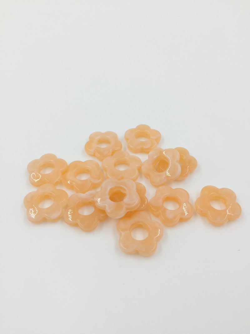 10 x Peach Blush Marble Effect Resin Flower Beads, 15mm (2923)