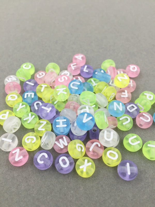 100 x Frosted Colourful Transparent Alphabet Beads, 7mm (3689)
