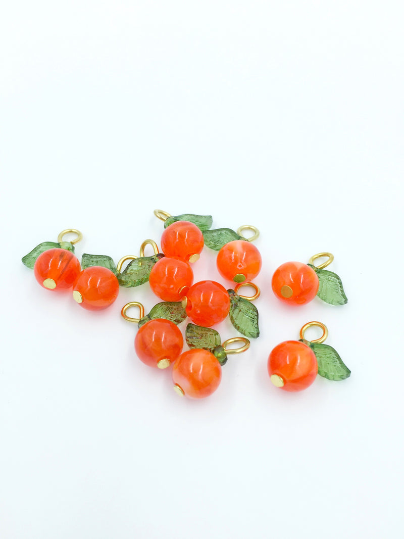 10 x Handmade Orange Charms with Gold Loops, 15x12mm (4064)