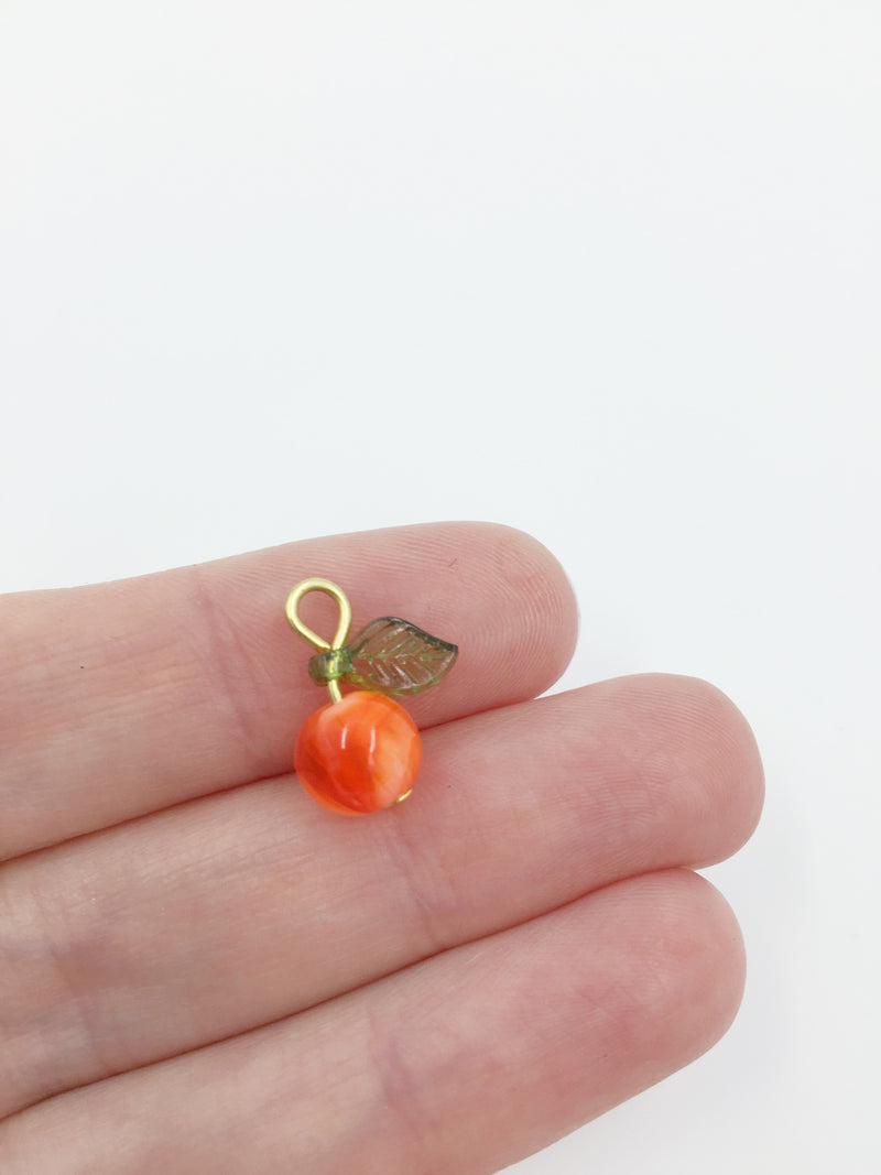 10 x Handmade Orange Charms with Gold Loops, 15x12mm (4064)