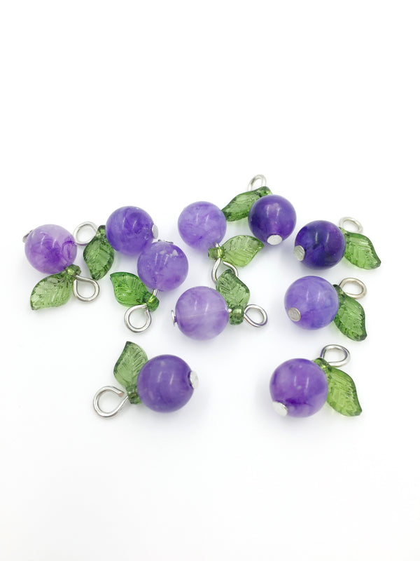 10 x Handmade Blueberry Charms with Silver Loops, 15x12mm (4059)