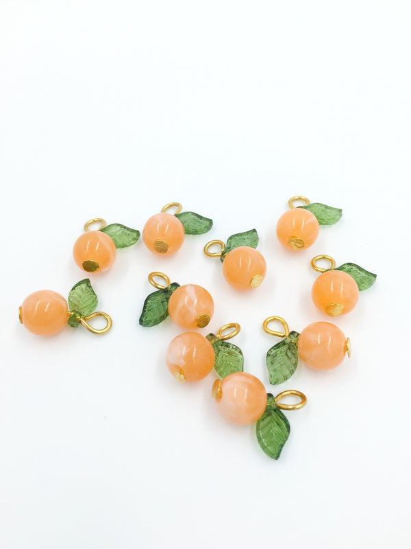 10 x Handmade Peach Charms with Gold Loops, 15x12mm (4066)