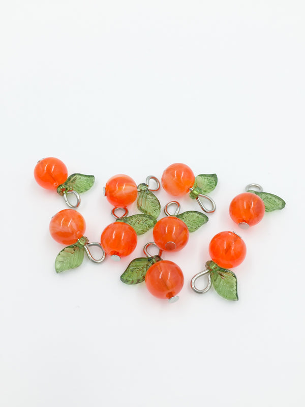 10 x Handmade Orange Charms with Silver Loops, 15x12mm (4063)