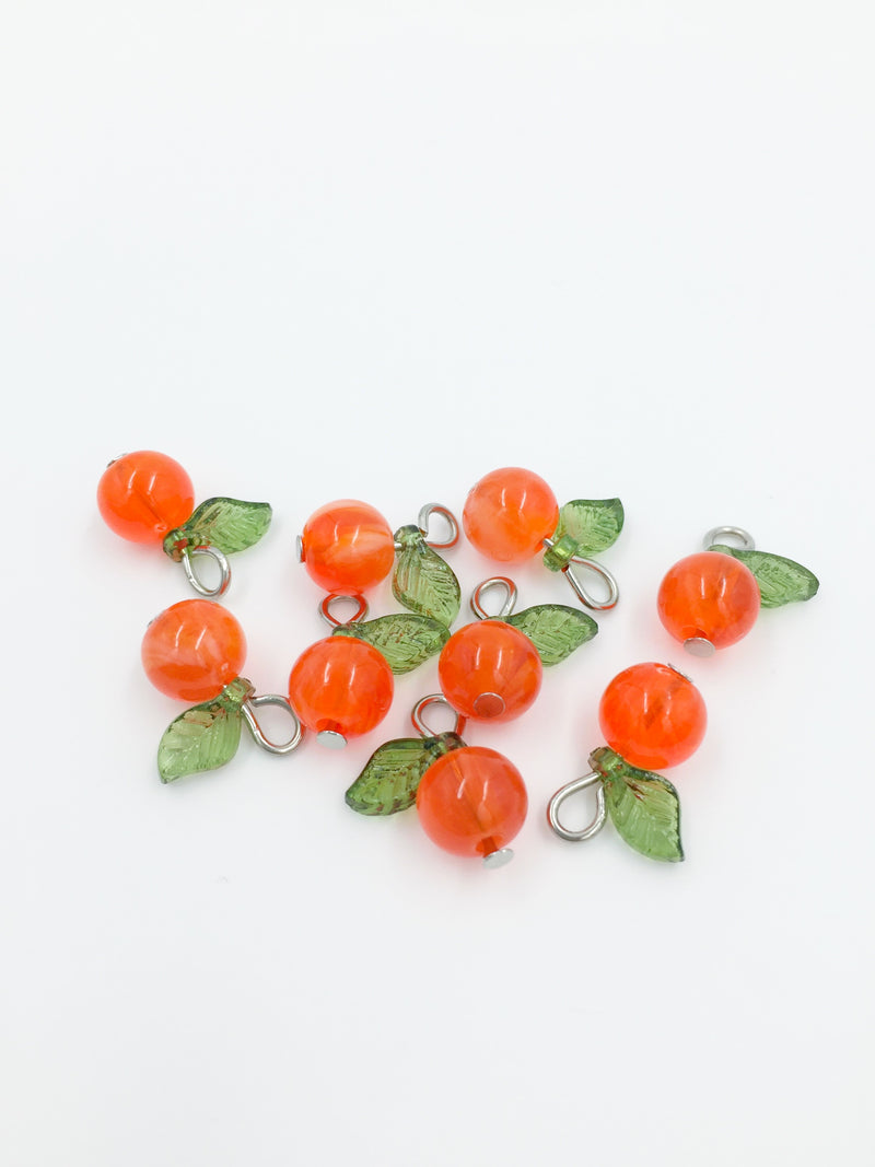 10 x Handmade Orange Charms with Silver Loops, 15x12mm (4063)