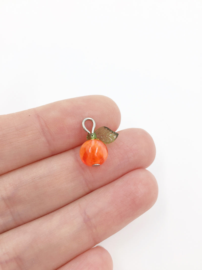 10 x Handmade Orange Charms with Silver Loops, 15x12mm (4063)