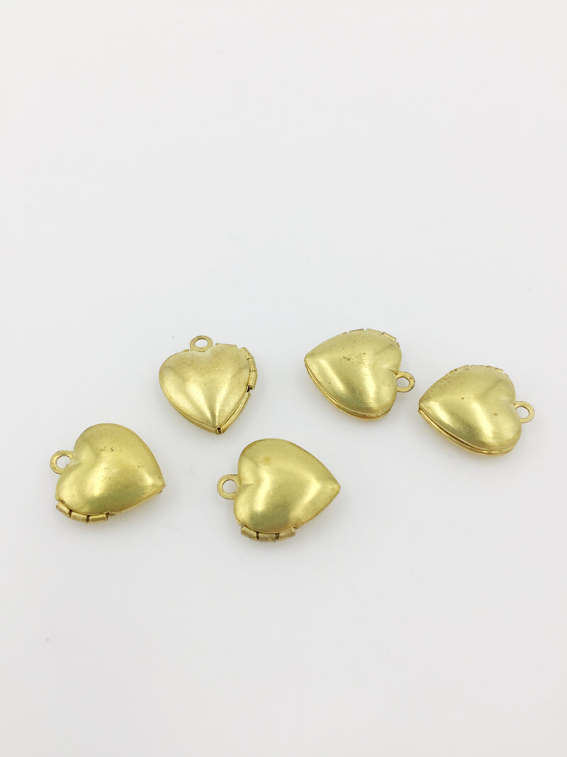 5 x Tiny Raw Brass Heart Locket Pendants, 12x10mm