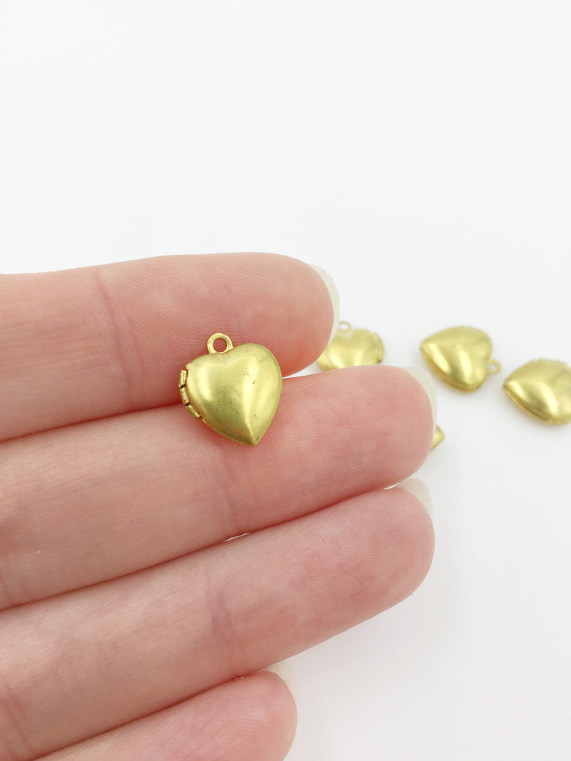 5 x Tiny Raw Brass Heart Locket Pendants, 12x10mm