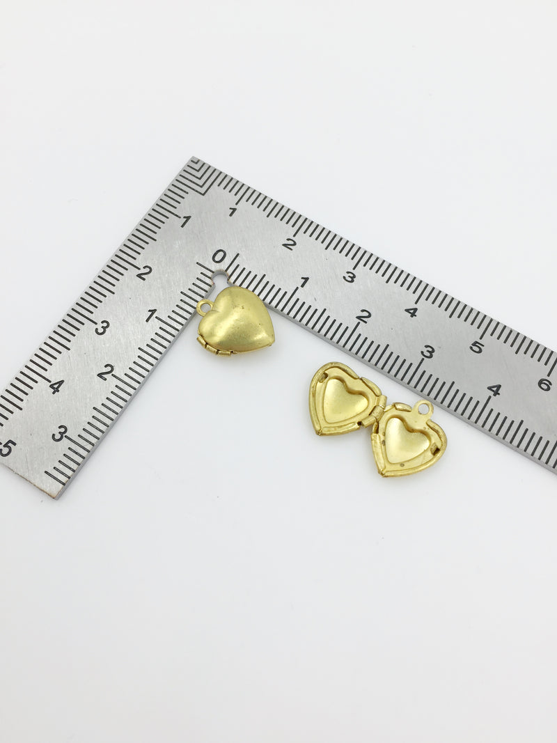 5 x Tiny Raw Brass Heart Locket Pendants, 12x10mm