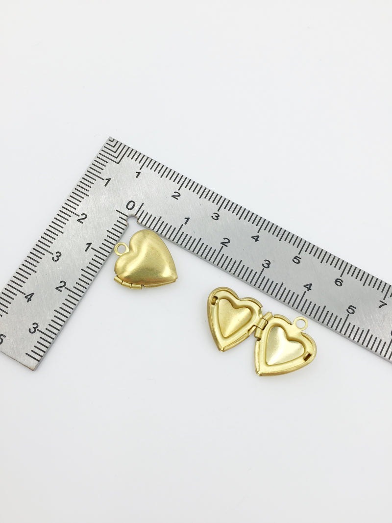 5 x Raw Brass Heart Locket Pendants, 15x13mm