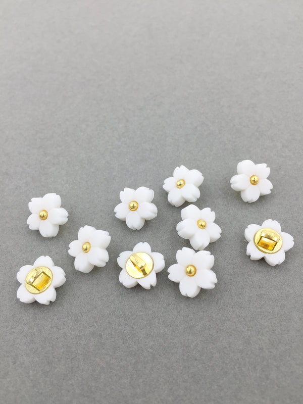 10 x Pure White Resin Sakura Flower Buttons, 11mm