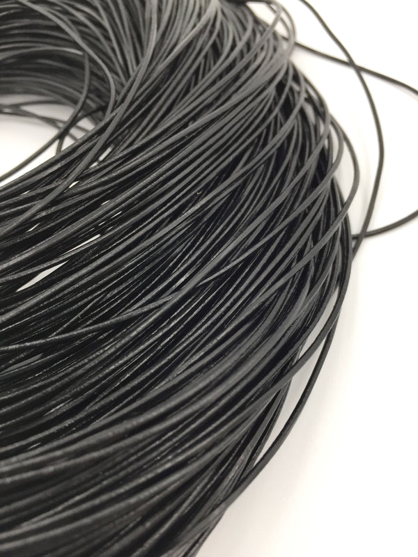 1mm/1.5mm/2mm Genuine Leather Cord, Round, Black Colour