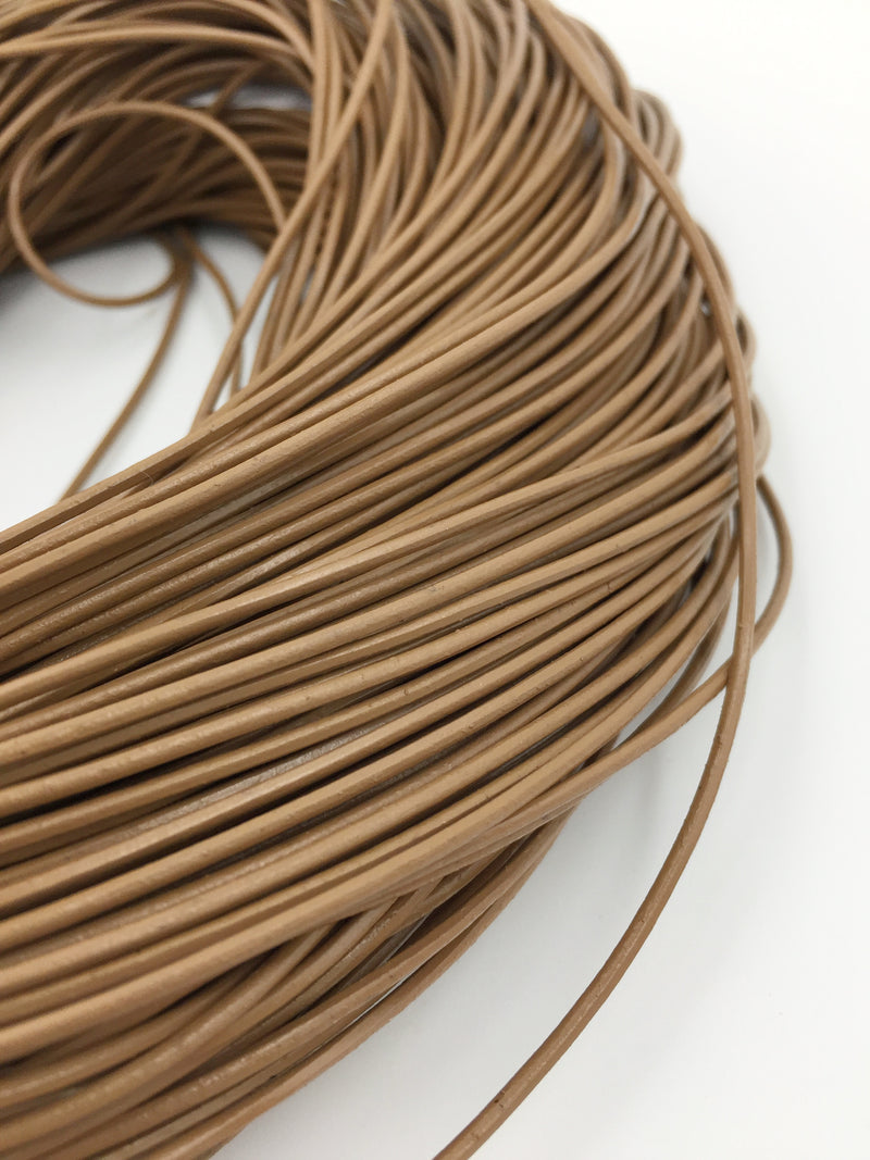 1.5mm/2mm Genuine Leather Cord, Round, Camel Brown Colour