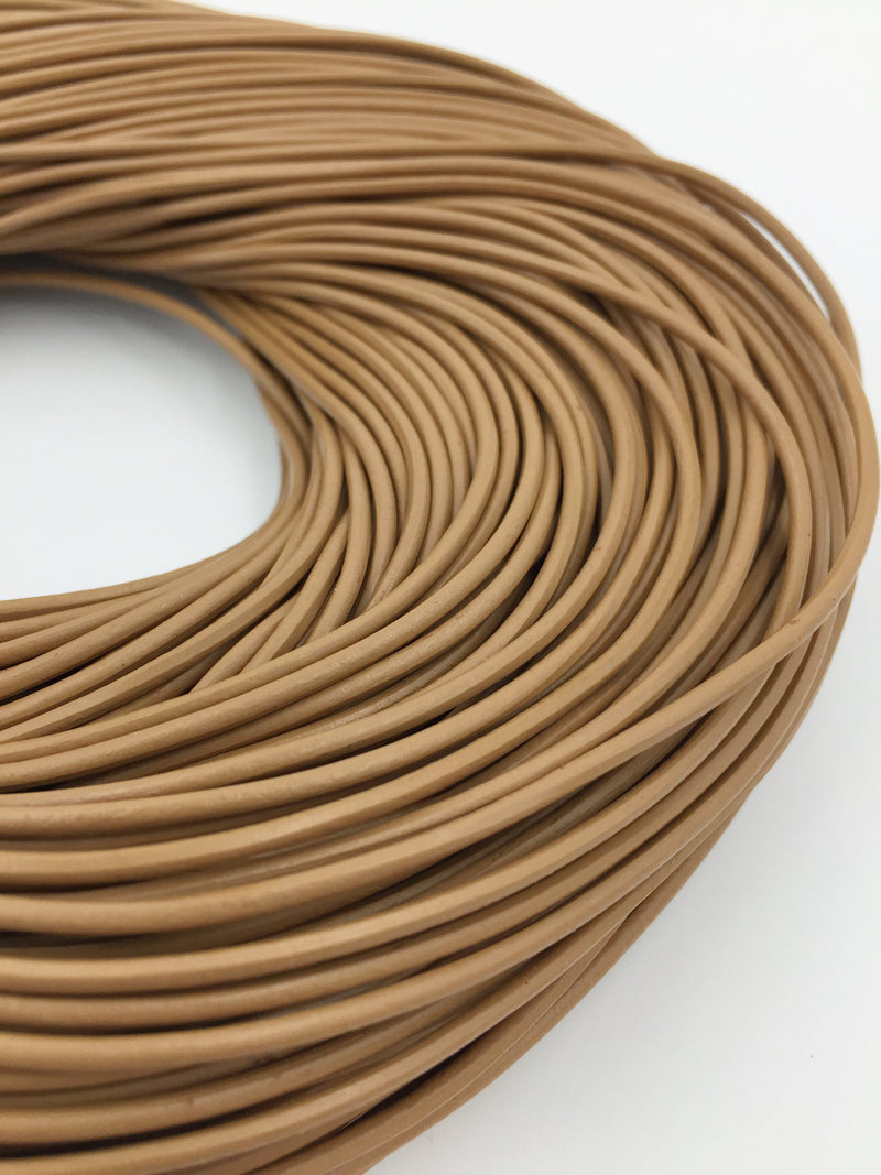 1.5mm/2mm Genuine Leather Cord, Round, Camel Brown Colour