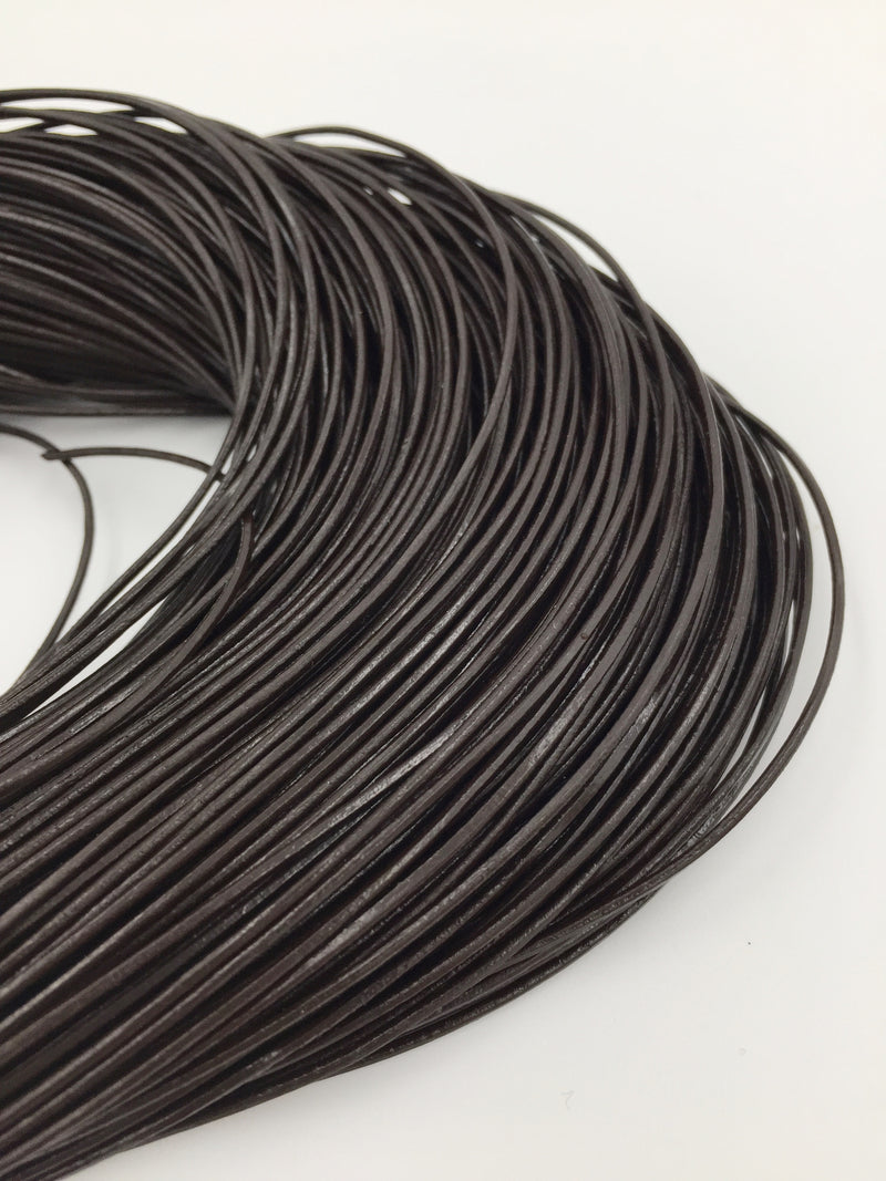 1mm/1.5mm Genuine Leather Cord, Round, Dark Brown Colour