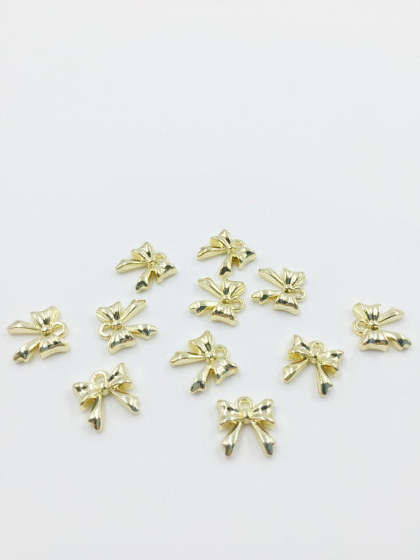 10 x Tiny Gold Plated Bowknot Charms, 11mm (3448)