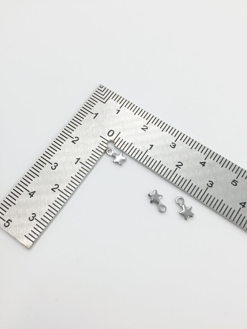 50 x Tiny Stainless Steel Star Charms, 6.5x4mm