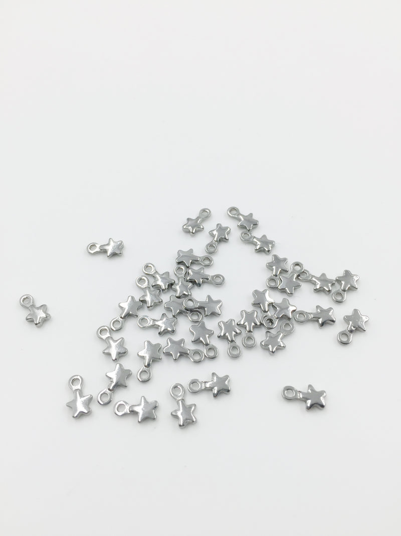 50 x Tiny Stainless Steel Star Charms, 6.5x4mm