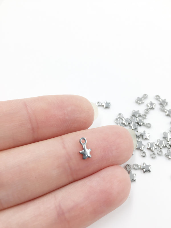 50 x Tiny Stainless Steel Star Charms, 6.5x4mm