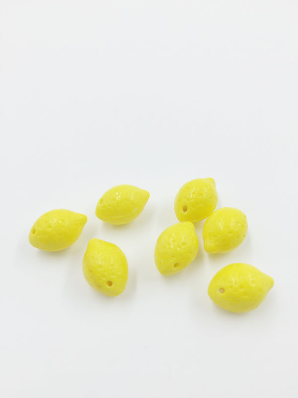 4 x Opaque Yellow Glass Lemon Beads, 10x15mm