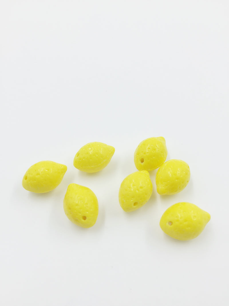 4 x Opaque Yellow Glass Lemon Beads, 10x15mm