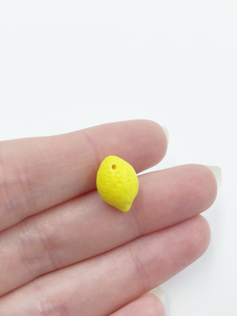 4 x Opaque Yellow Glass Lemon Beads, 10x15mm