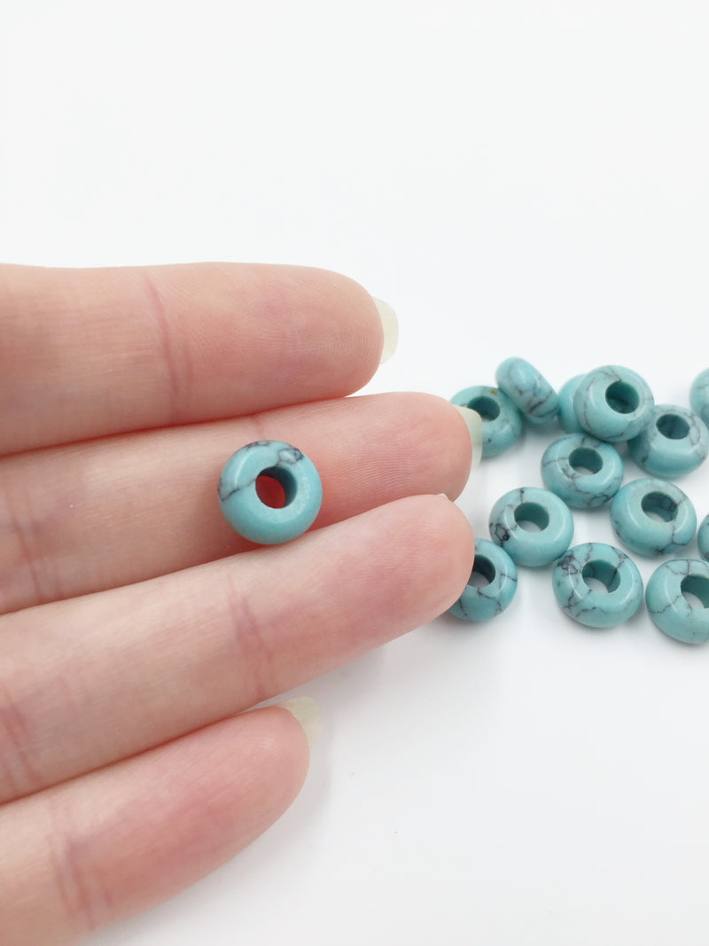 2 x Pale Turquoise Gemstone Donut Beads, 10mm