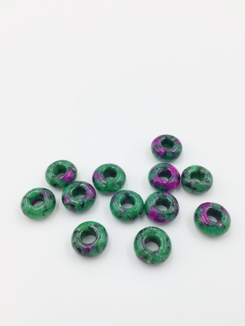 2 x Ruby Zoisite Gemstone Donut Beads, 10mm (3921)