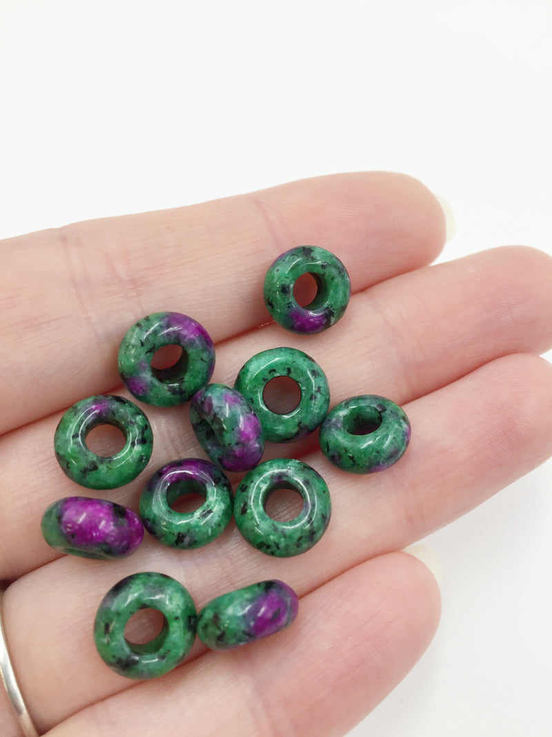 2 x Ruby Zoisite Gemstone Donut Beads, 10mm (3921)