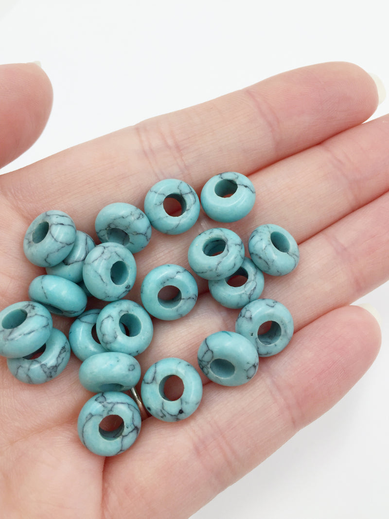 2 x Pale Turquoise Gemstone Donut Beads, 10mm