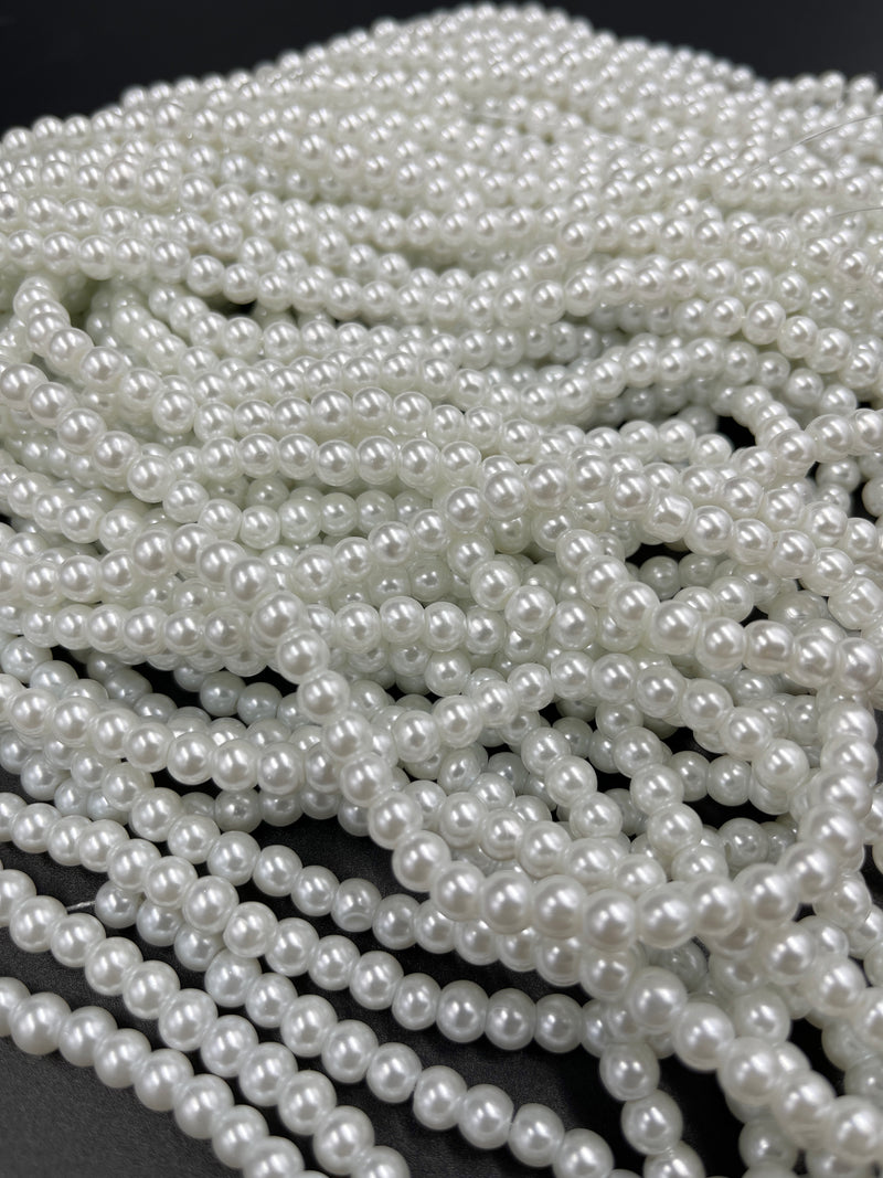 1 strand x 6mm White Glass Pearl Beads, 31 inch