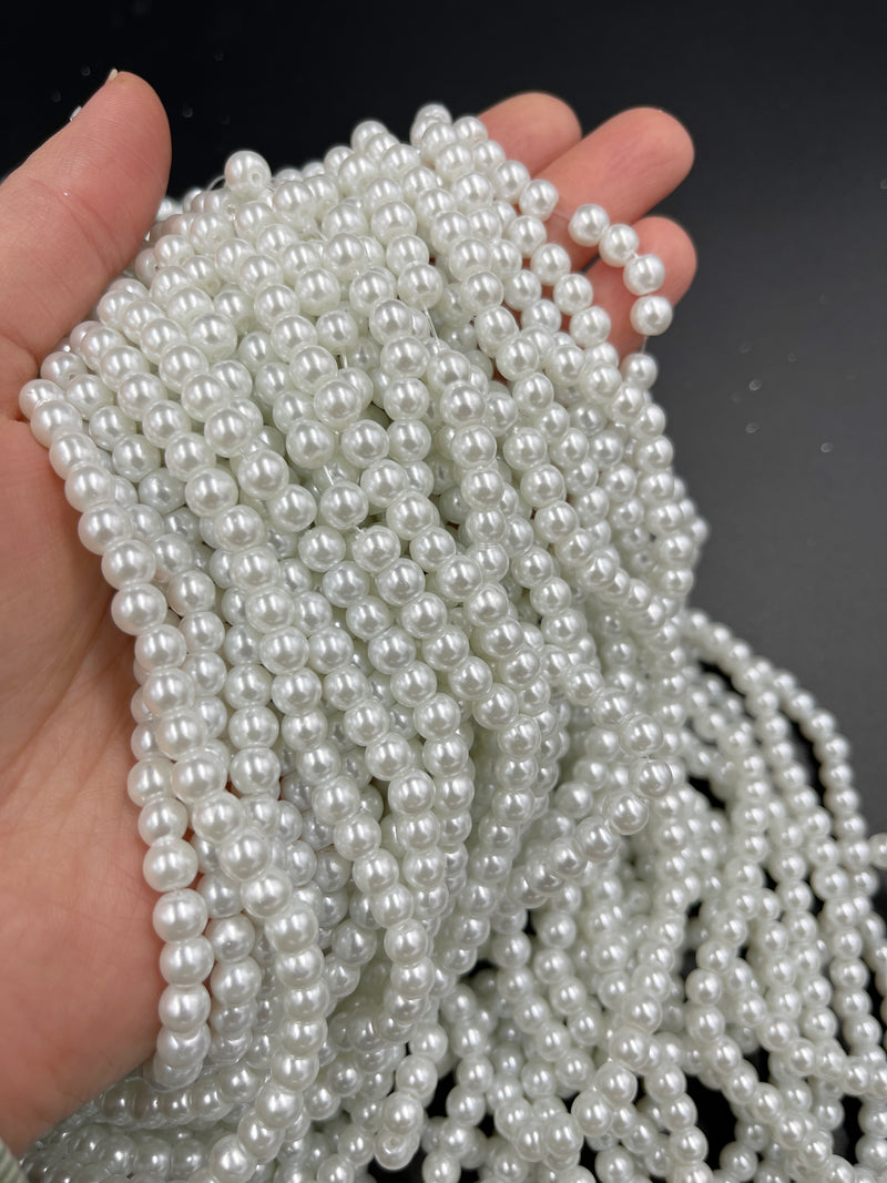 1 strand x 6mm White Glass Pearl Beads, 31 inch