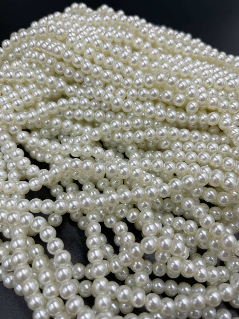 1 strand x 6mm Ivory Glass Pearl Beads, 31 inch