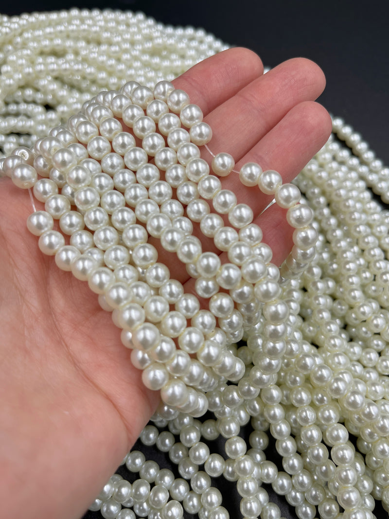 1 strand x 6mm Ivory Glass Pearl Beads, 31 inch