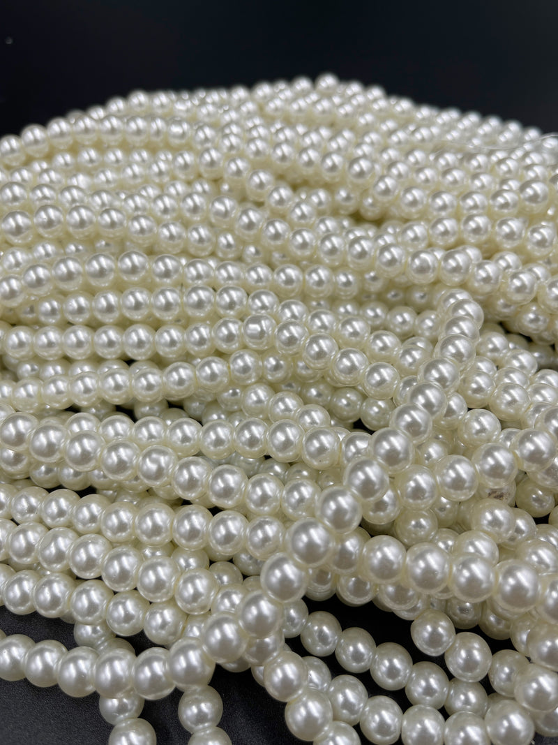 1 strand x 8mm Ivory Glass Pearl Beads, 31 inch