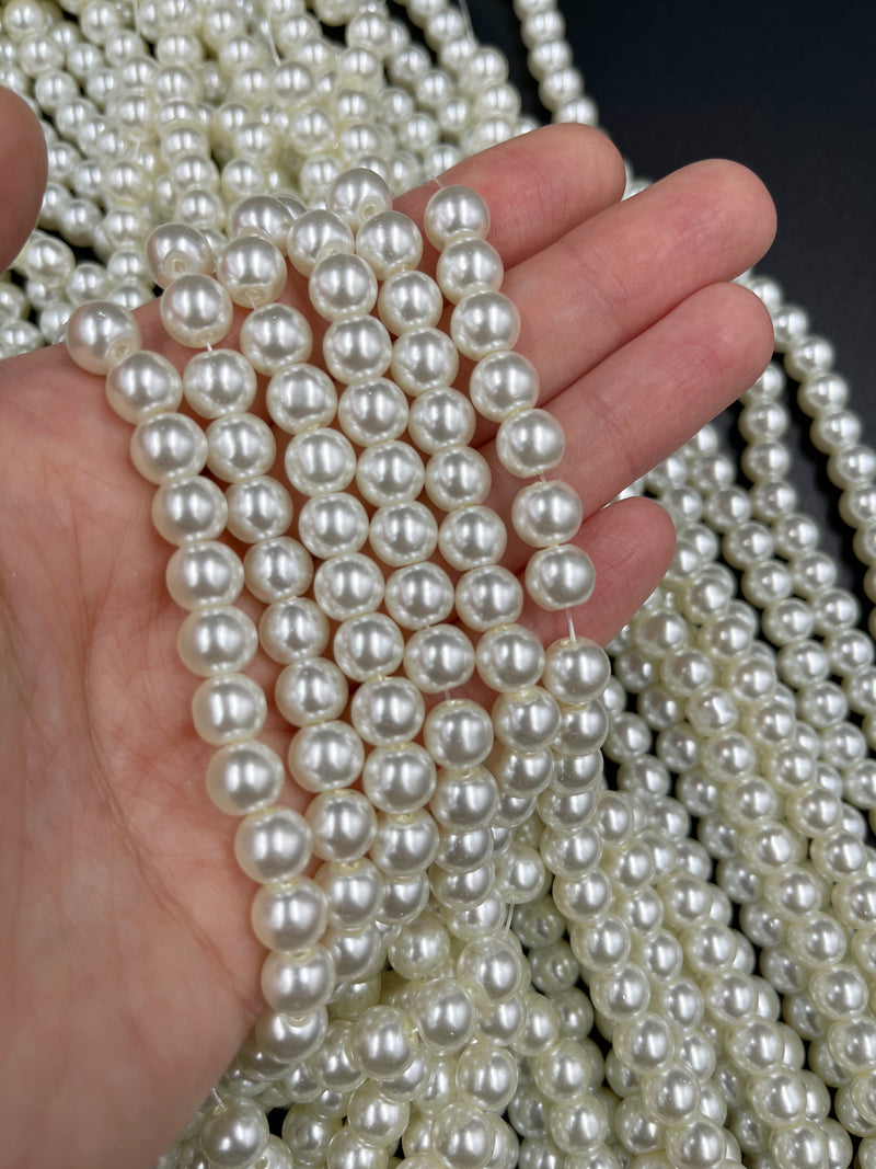 1 strand x 8mm Ivory Glass Pearl Beads, 31 inch